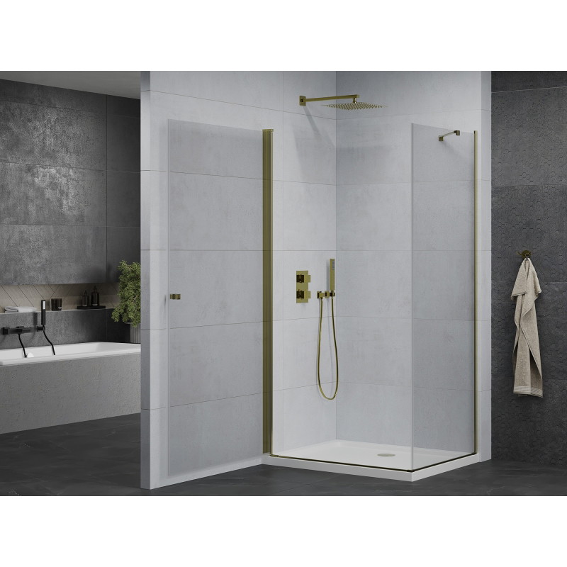 Mexen Pretoria swing shower cabin 80 x 100 cm, transparent, gold + Flat shower tray - 852-080-100-50-00-4010