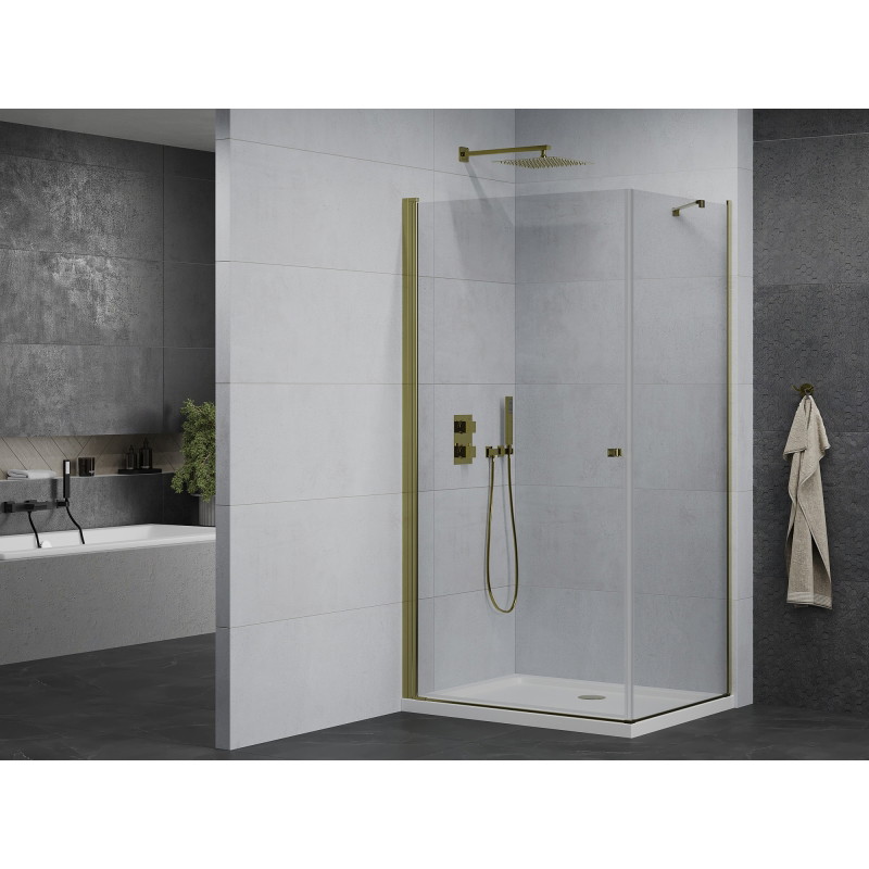 Mexen Pretoria swing shower cabin 80 x 100 cm, transparent, gold + Flat shower tray - 852-080-100-50-00-4010