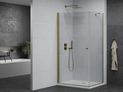 Mexen Pretoria cabine de douche pivotante 90 x 70 cm, transparent, or + receveur plat - 852-090-070-50-00-4010