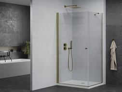 Mexen Pretoria Duschkabine schwenkbar 90 x 70 cm, transparent, gold + Flat Duschwanne - 852-090-070-50-00-4010