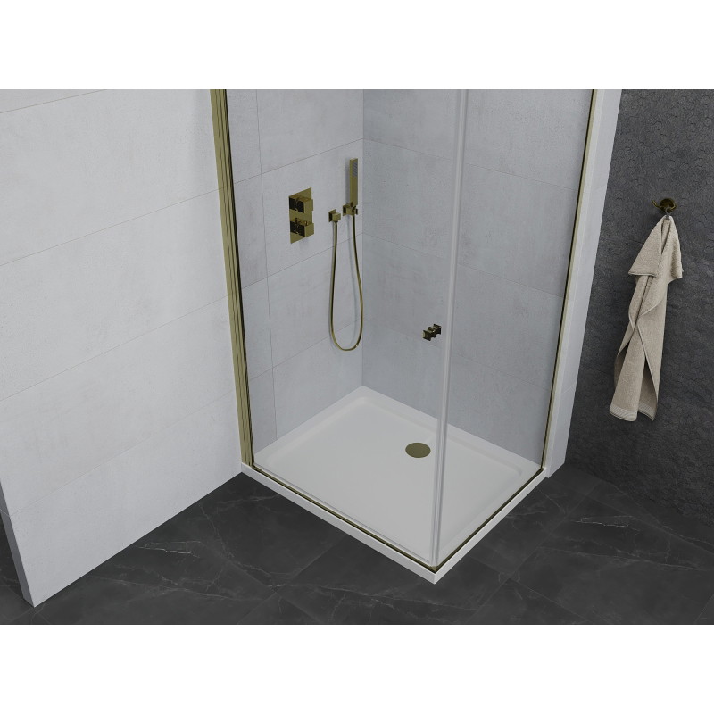 Mexen Pretoria hinged shower cabin 90 x 100 cm, transparent, gold + Flat shower tray - 852-090-100-50-00-4010