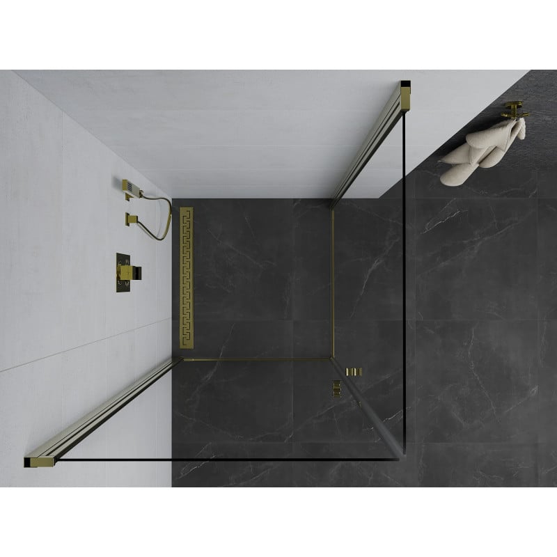 Mexen Pretoria Duo cabina de ducha abatible 70 x 70 cm, transparente, dorada - 852-070-070-50-00-02