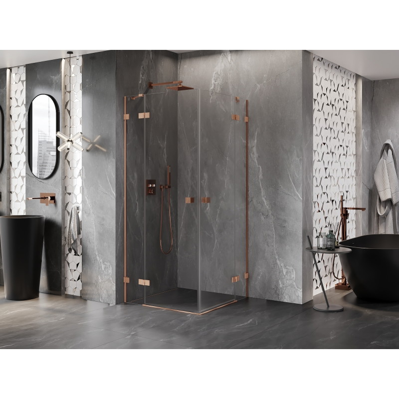 Mexen Lunar Duo dušinurk, avatav 120 x 120 cm, läbipaistev, harjatud vask - 834-120L-120P-65-00
