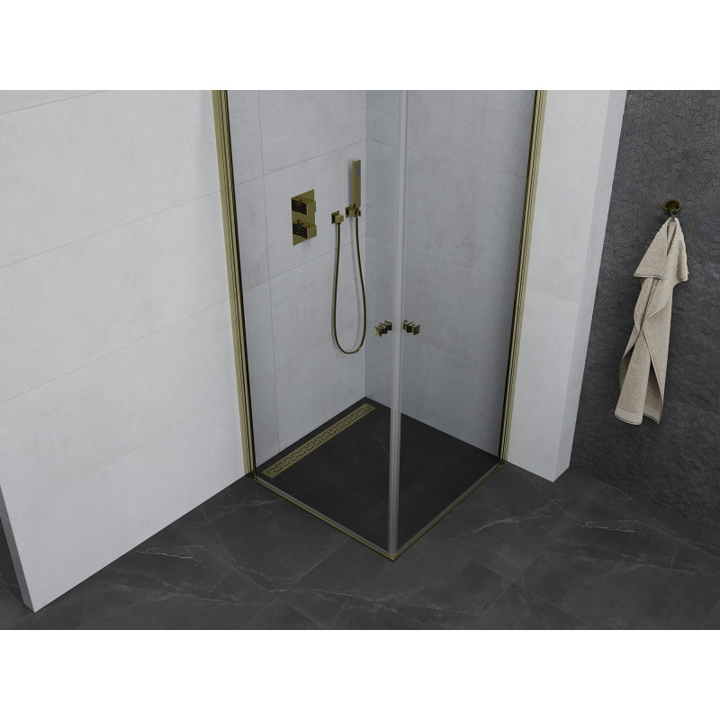 Mexen Pretoria Duo cabina de ducha abatible 80 x 80 cm, transparente, dorada - 852-080-080-50-00-02