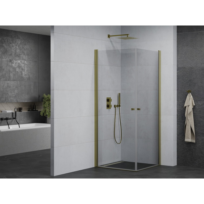 Mexen Pretoria Duo cabina de ducha abatible 80 x 80 cm, transparente, dorada - 852-080-080-50-00-02
