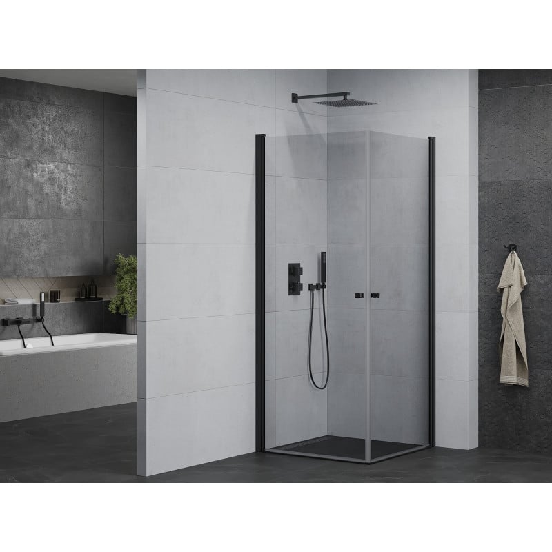 Mexen Pretoria Duo scharnierende douchecabine 90 x 90 cm, transparant, zwart - 852-090-090-70-00-02