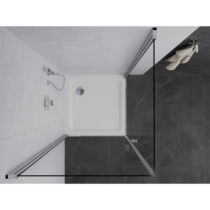 Mexen Pretoria Duo Duschkabine schwenkbar 70 x 70 cm, transparent, chrom + Duschwanne Flat - 852-070-070-01-02-4010