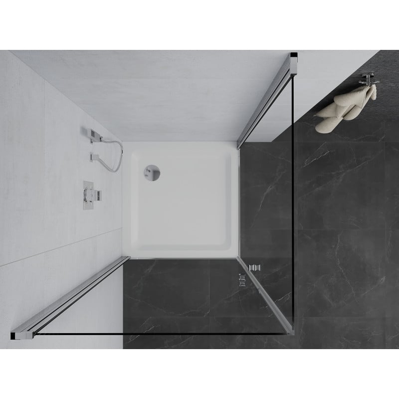 Mexen Pretoria Duo cabine de douche pivotante 90 x 90 cm, transparent, chrome + receveur plat - 852-090-090-01-02-4010