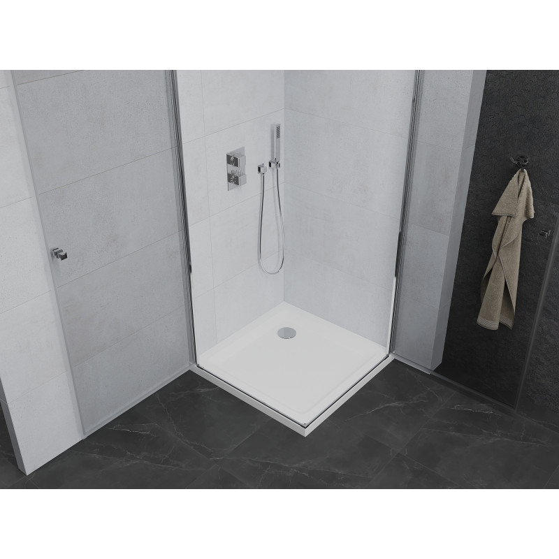 Mexen Pretoria Duo nagibna tuš kabina 90 x 90 cm, prozorna, krom + plošča Flat - 852-090-090-01-02-4010