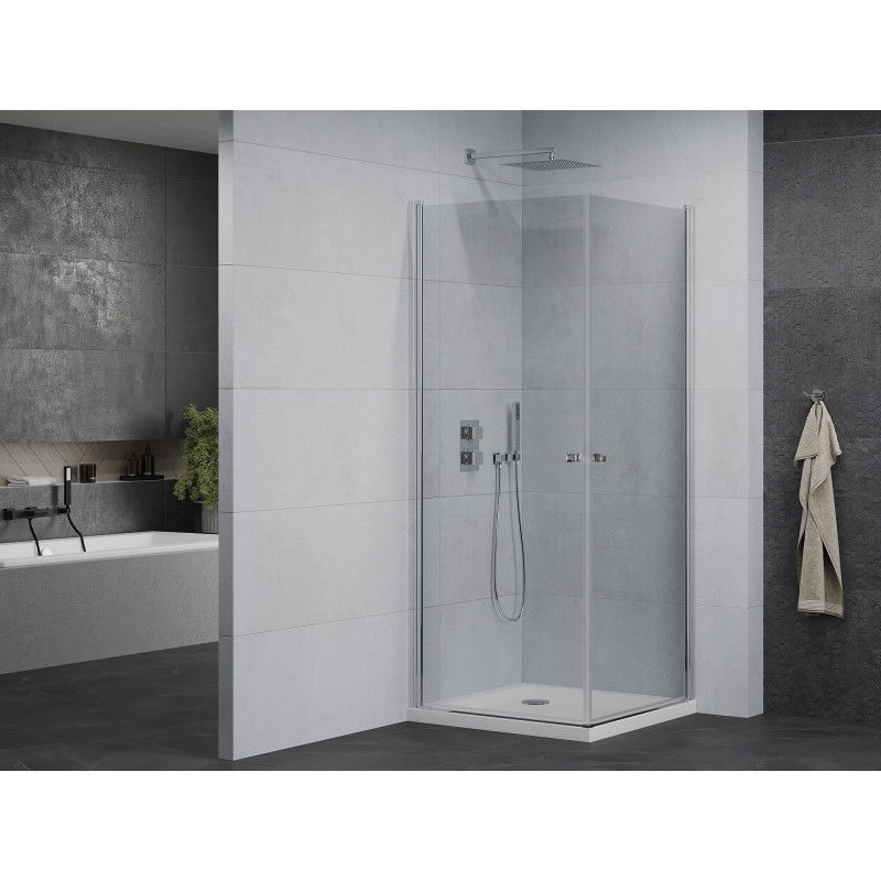 Mexen Pretoria Duo cabine de douche pivotante 90 x 90 cm, transparent, chromé + receveur Flat - 852-090-090-01-02-4010