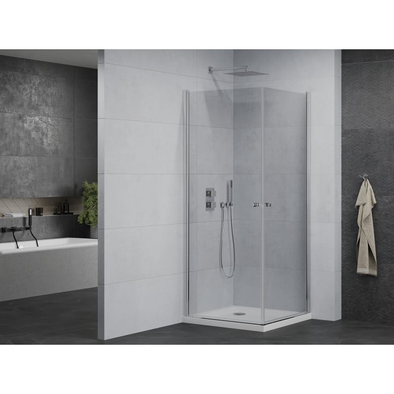 Mexen Pretoria Duo cabine de douche pivotante 90 x 90 cm, transparent, chrome + receveur plat - 852-090-090-01-02-4010