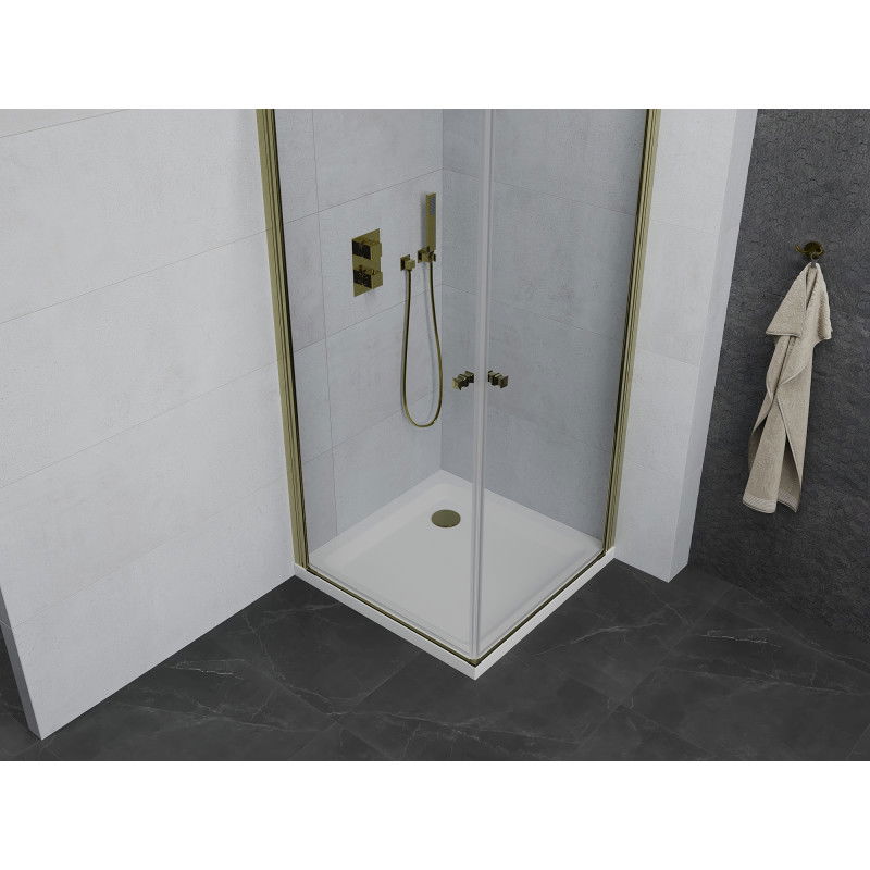 Mexen Pretoria Duo cabine de douche pivotante 80 x 80 cm, transparent, doré + receveur de douche Plat - 852-080-080-50-02-4010G