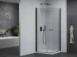 Mexen Pretoria Duo cabine de douche pivotante 70 x 70 cm, transparent, noir + receveur Flat - 852-070-070-70-02-4010B
