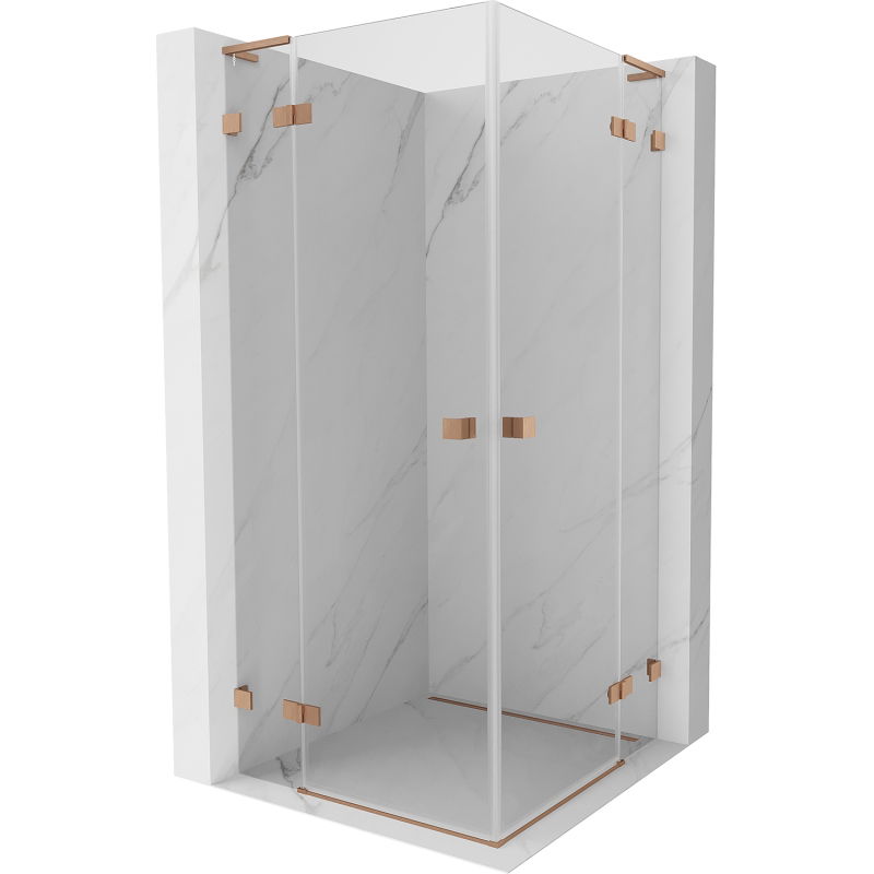 Mexen Lunar L Duo 95 x 95 cm Pivot Shower Enclosure, Transparent, Brushed Copper - 834L-095L-095P-65-00