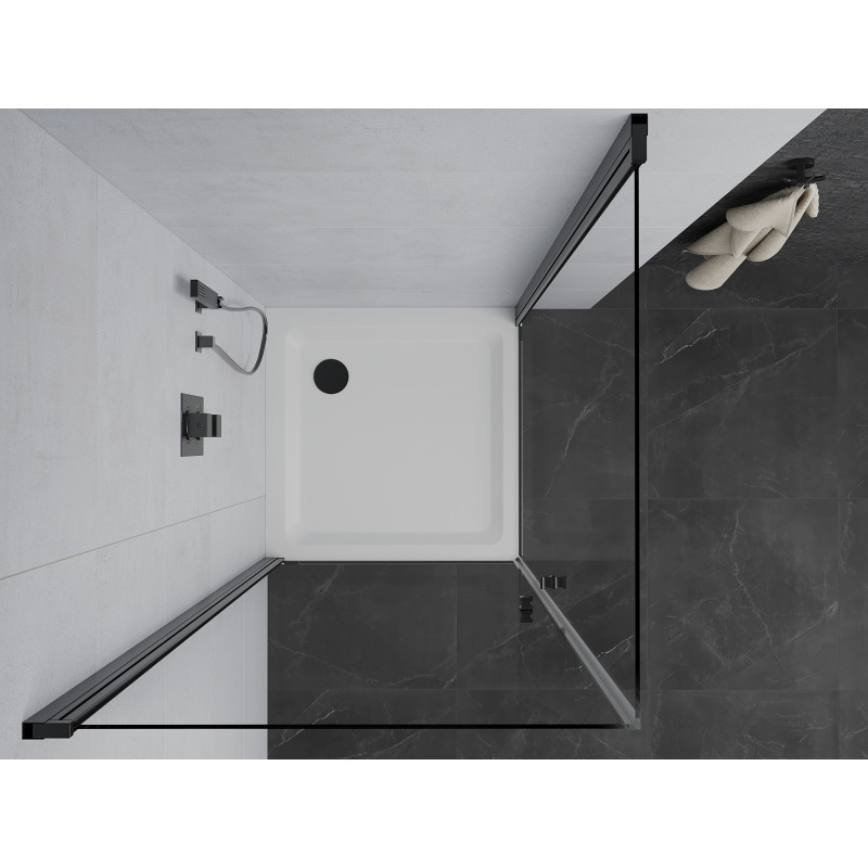 Mexen Pretoria Duo cabina de ducha abatible 80 x 80 cm, transparente, negra + plato Flat - 852-080-080-70-02-4010B