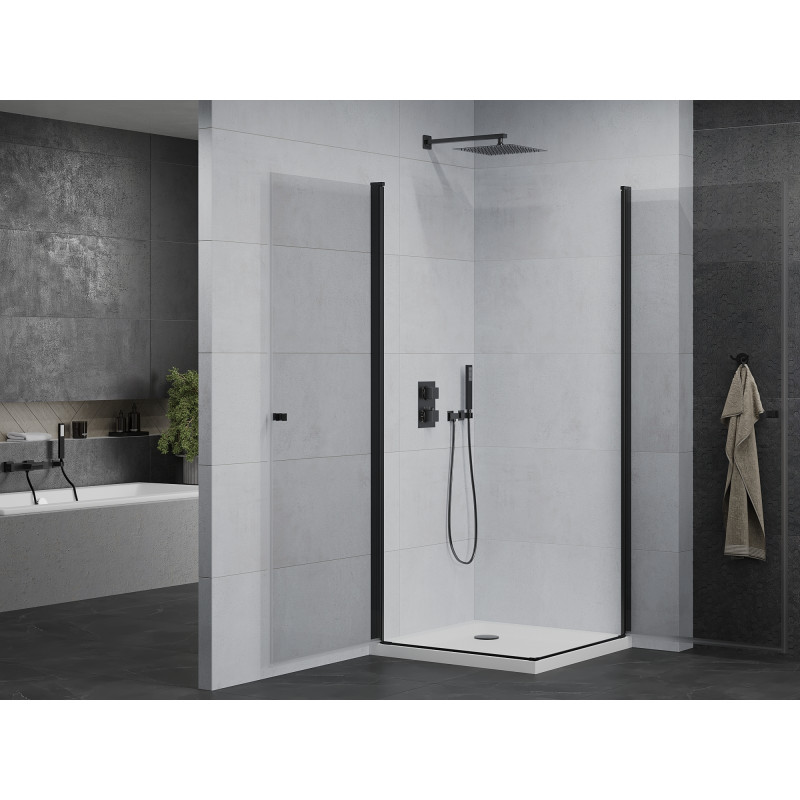 Mexen Pretoria Duo cabina de ducha abatible 90 x 90 cm, transparente, negra + plato Flat - 852-090-090-70-02-4010B