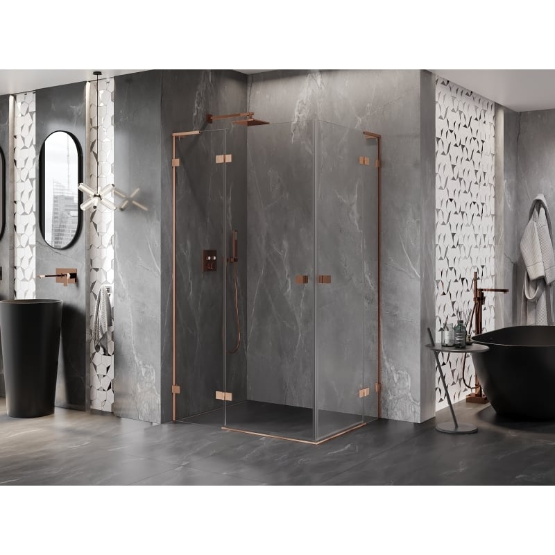 Mexen Lunar L Duo pivot-dušikabiin vasak 120 x 85 cm, läbipaistev, harjatud vask - 834L-120L-085P-65-00