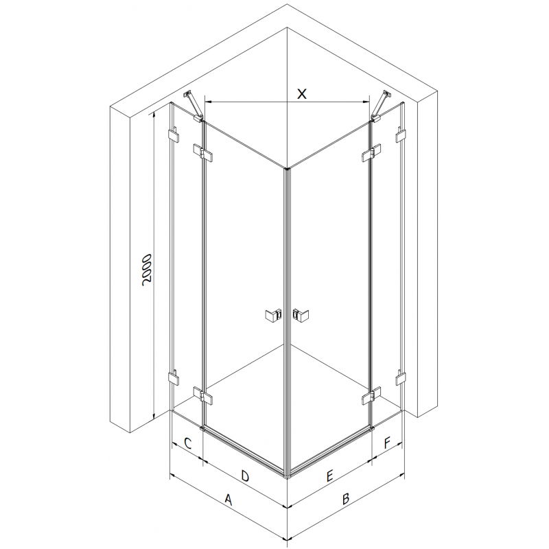 Mexen Lunar Dubbelduschkabin med svängdörrar vänster 80 x 75 cm, transparent, kanonmetall - 834-080L-075P-95-00