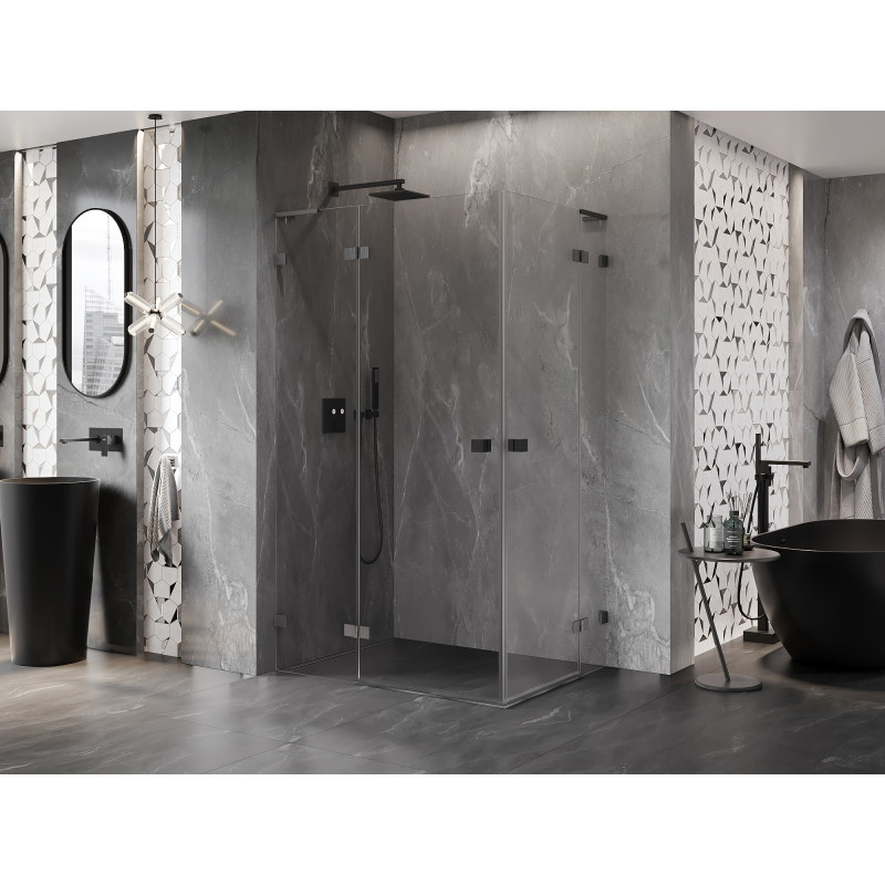 Mexen Lunar L Dubbele doucheruimte scharnierend links 95 x 90 cm, transparant, geborsteld grijs - 834L-095L-090P-66-00