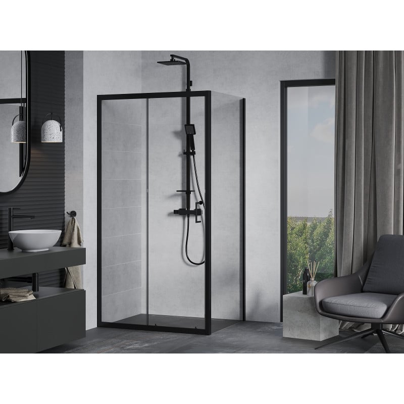 Mexen Apia Sliding Shower Enclosure 130 x 80 cm, Transparent, Black - 840-130-080-70-00