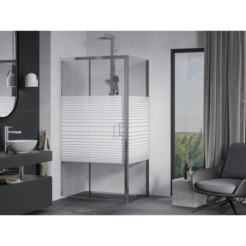 Mexen Apia klizna tuš kabina 90 x 100 cm, bijele pruge, krom - 840-090-100-01-20