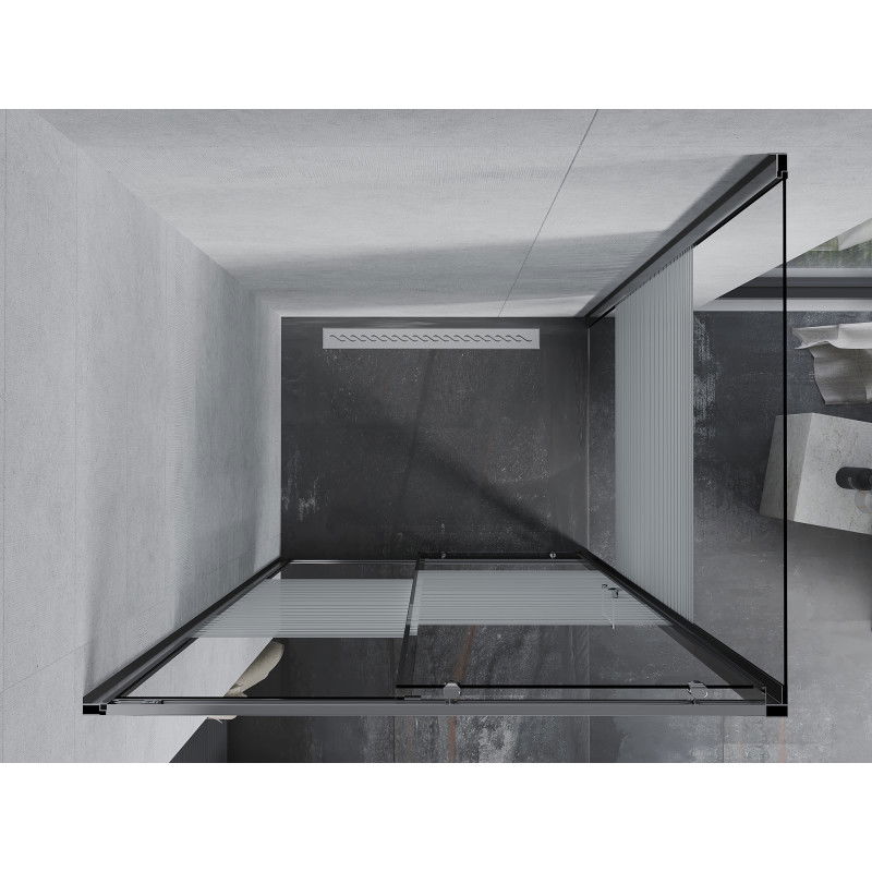 Mexen Apia skjutbar duschkabin 100 x 80 cm, vita ränder, krom - 840-100-080-01-20