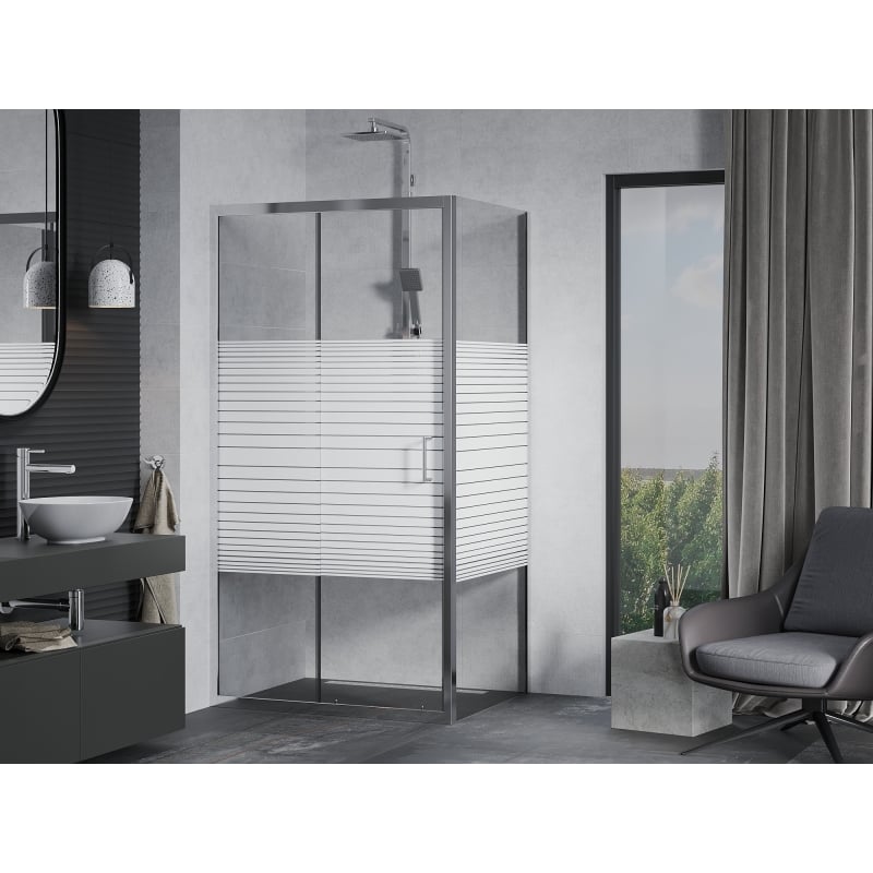 Mexen Apia sliding shower cabin 115 x 70 cm, white stripes, chrome - 840-115-070-01-20