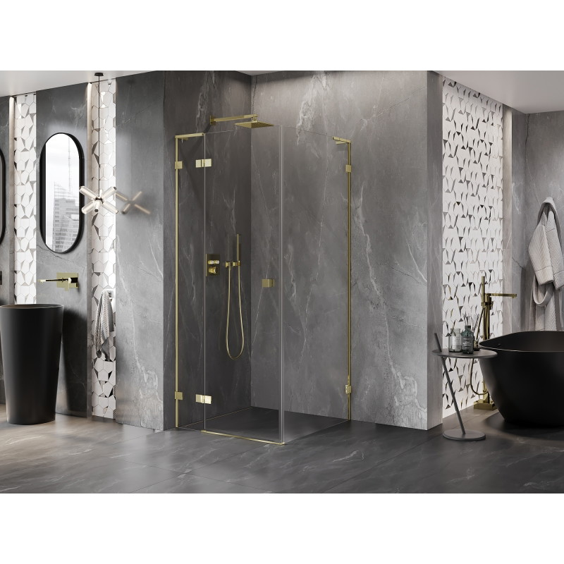 Mexen Lunar L vasakpoolne dušinurk 90 x 90 cm, läbipaistev, kuldne - 834L-090-090-50-00-L
