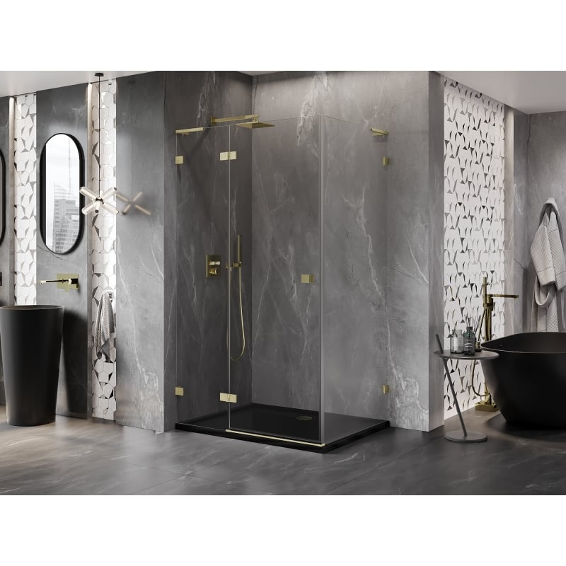 Mexen Lunar L left-hinged shower enclosure 85 x 70 cm, transparent, brushed gold - 834L-085-070-55-00-L
