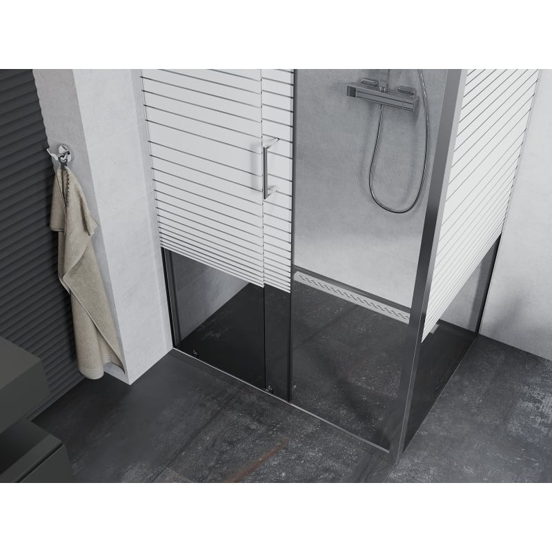 Mexen Apia liuglev dušinurk 125 x 80 cm, valged triibud, kroom - 840-125-080-01-20