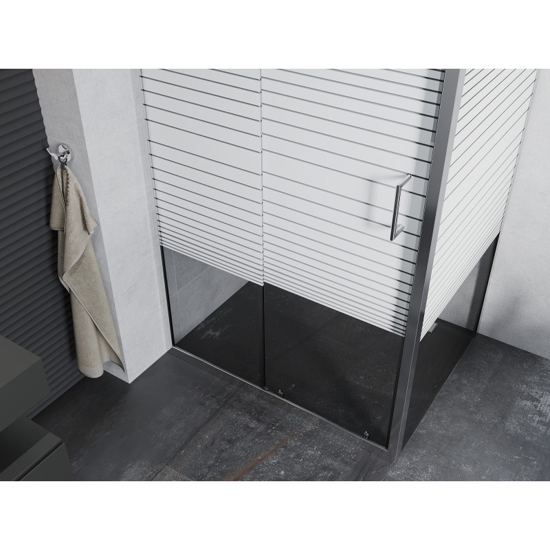 Mexen Apia klizna tuš kabina klizna 125 x 90 cm, bijele trake, krom - 840-125-090-01-20