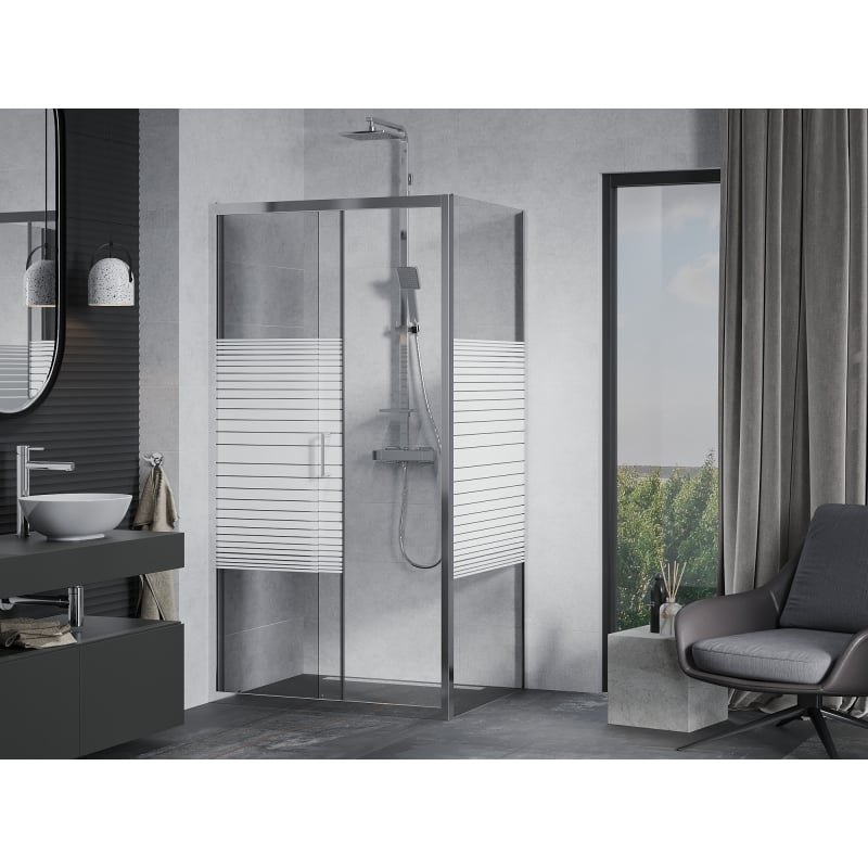 Mexen Apia liuglev dušinurk 125 x 100 cm, valged triibud, kroom - 840-125-100-01-20