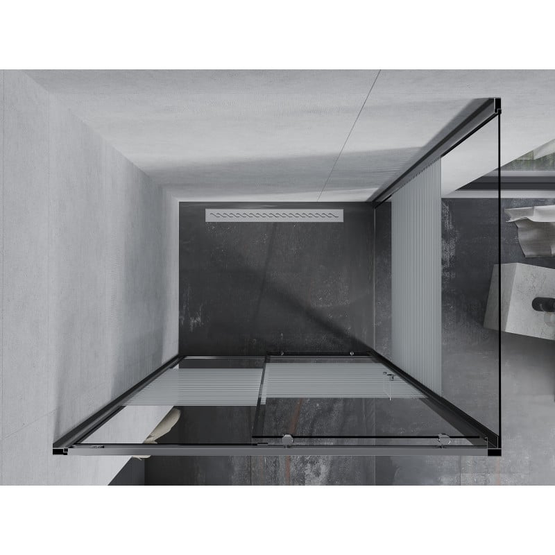 Mexen Apia skjutbar duschkabin 140 x 80 cm, vita ränder, krom - 840-140-080-01-20