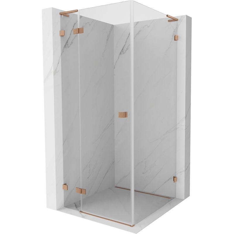 Mexen Lunar L Left-Leaning Shower Enclosure 70 x 70 cm, Transparent, Brushed Copper - 834L-070-070-65-00-L
