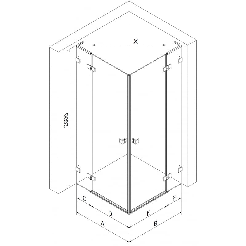 Mexen Lunar L Duo duschkabin med svängdörr vänster 105 x 75 cm, transparent, svart - 834L-105L-075P-70-00