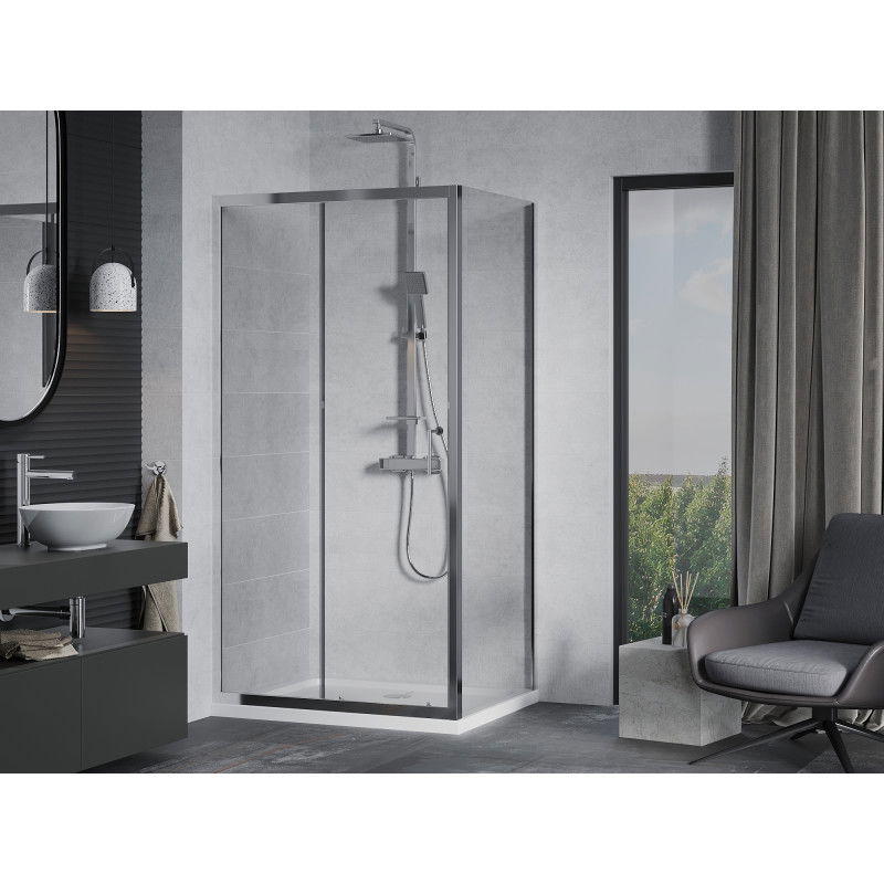 Mexen Apia cabine de douche coulissante 90 x 70 cm, transparent, chrome + receveur Flat - 840-090-070-01-00-4010