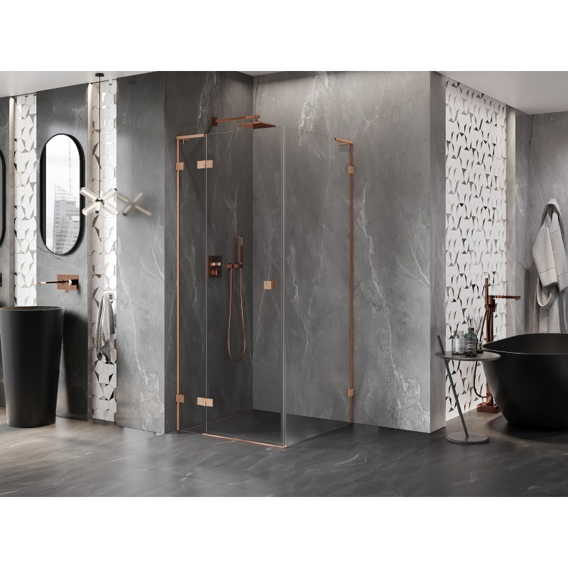 Mexen Lunar L pöörduv dušinurk vasak 80 x 80 cm, läbipaistev, harjatud vask - 834L-080-080-65-00-L