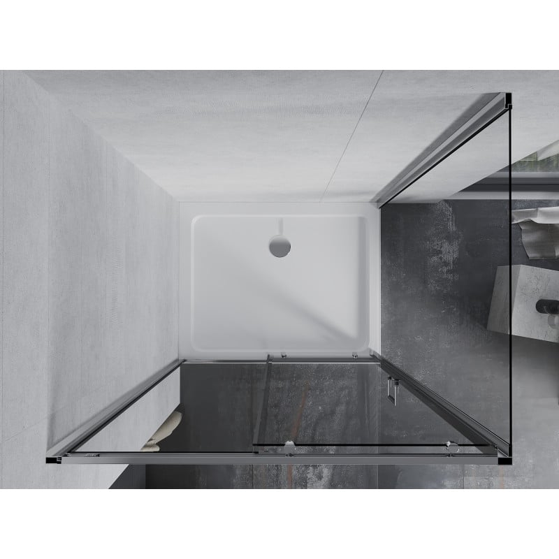 Mexen Apia Schiebeduschkabine 100 x 70 cm, transparent, Chrom + Duschwanne Flat - 840-100-070-01-00-4010