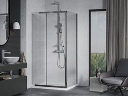 Mexen Apia sliding shower cabin 100 x 70 cm, transparent, chrome + Flat shower tray - 840-100-070-01-00-4010