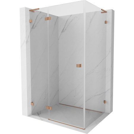 Mexen Lunar L vasakpoolne hingedega dušinurk 100 x 90 cm, läbipaistev, harjatud vask - 834L-100-090-65-00-L