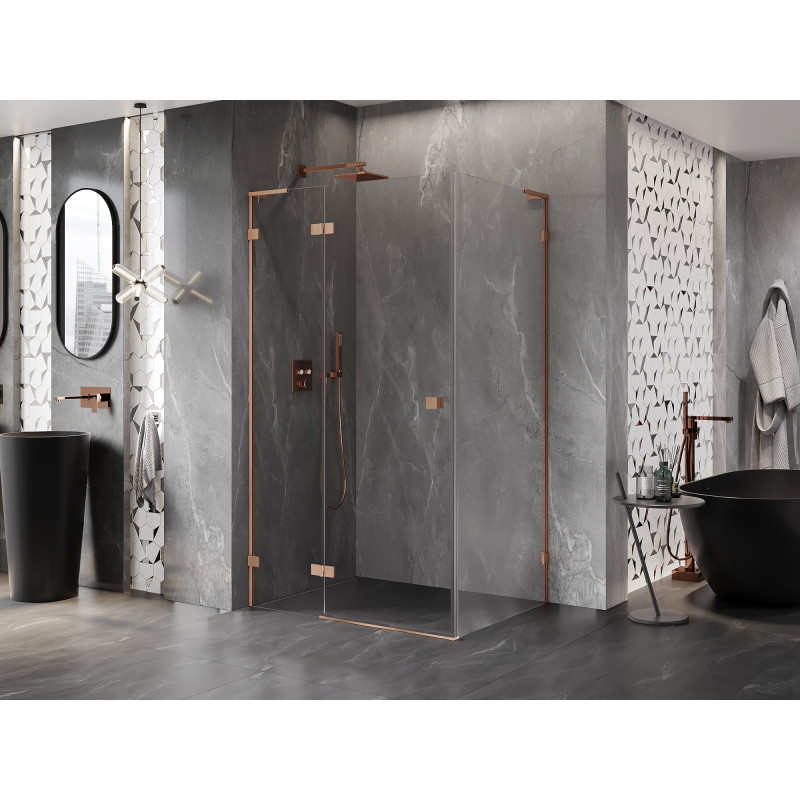 Mexen Lunar L vasakpoolne hingedega dušinurk 100 x 90 cm, läbipaistev, harjatud vask - 834L-100-090-65-00-L