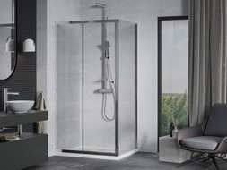 Mexen Apia sliding shower cabin 100 x 80 cm, transparent, chrome + Flat shower tray - 840-100-080-01-00-4010