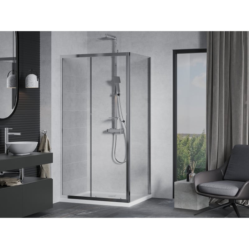 Mexen Apia cabine de douche coulissante 100 x 90 cm, transparent, chrome + receveur plat - 840-100-090-01-00-4010