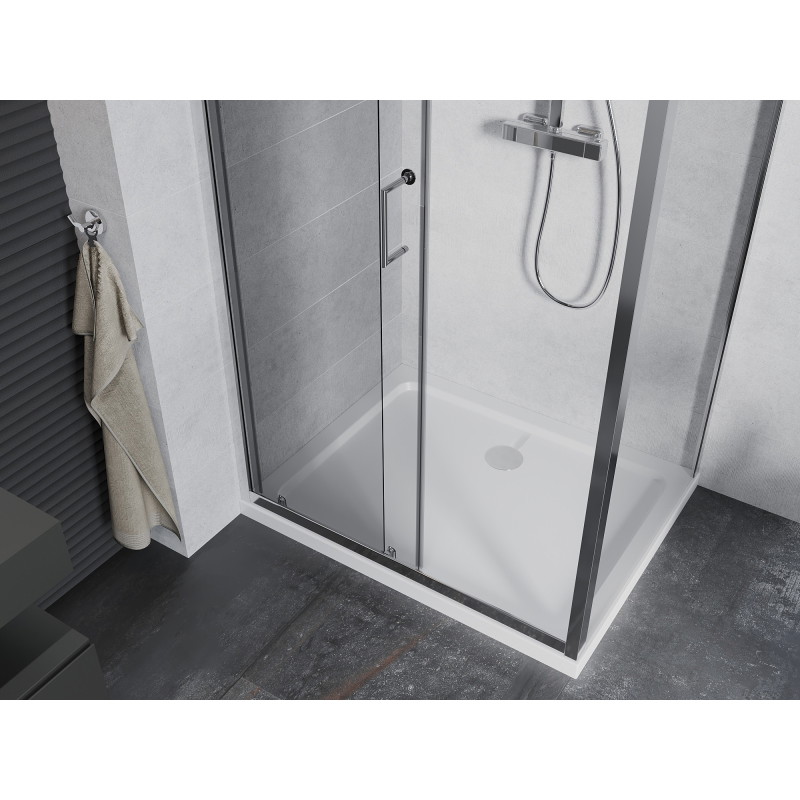 Mexen Apia klizna kabina s kliznim vratima 110 x 70 cm, prozirno, krom + plitki tuš - 840-110-070-01-00-4010