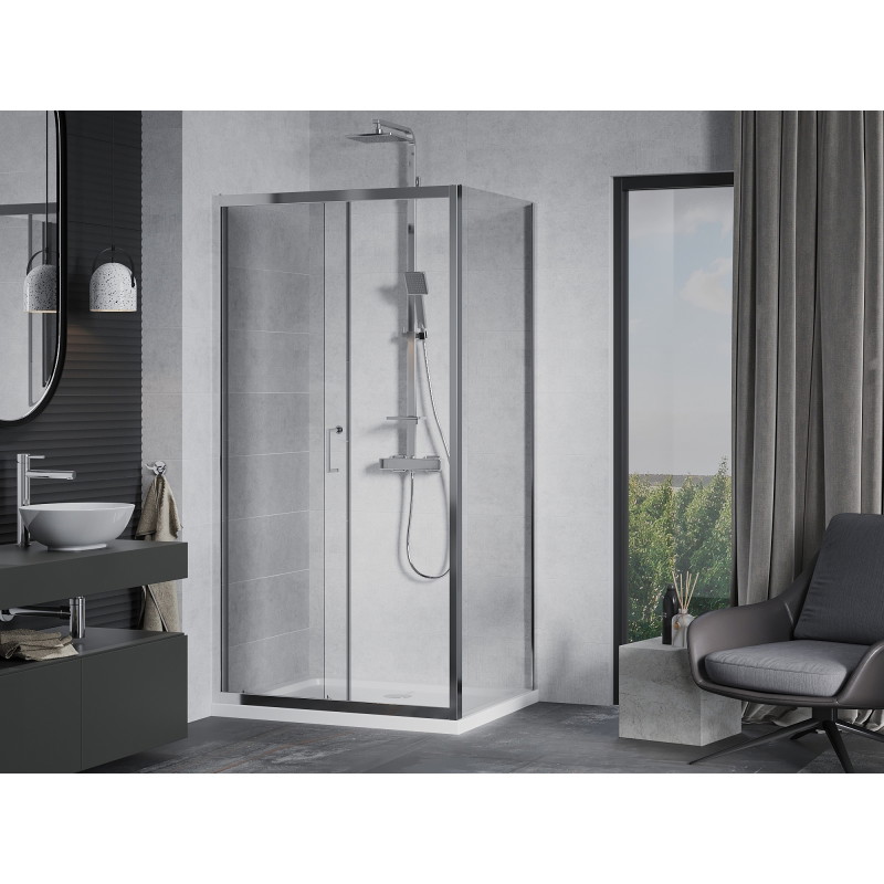 Mexen Apia klizna kabina s kliznim vratima 110 x 70 cm, prozirno, krom + plitki tuš - 840-110-070-01-00-4010