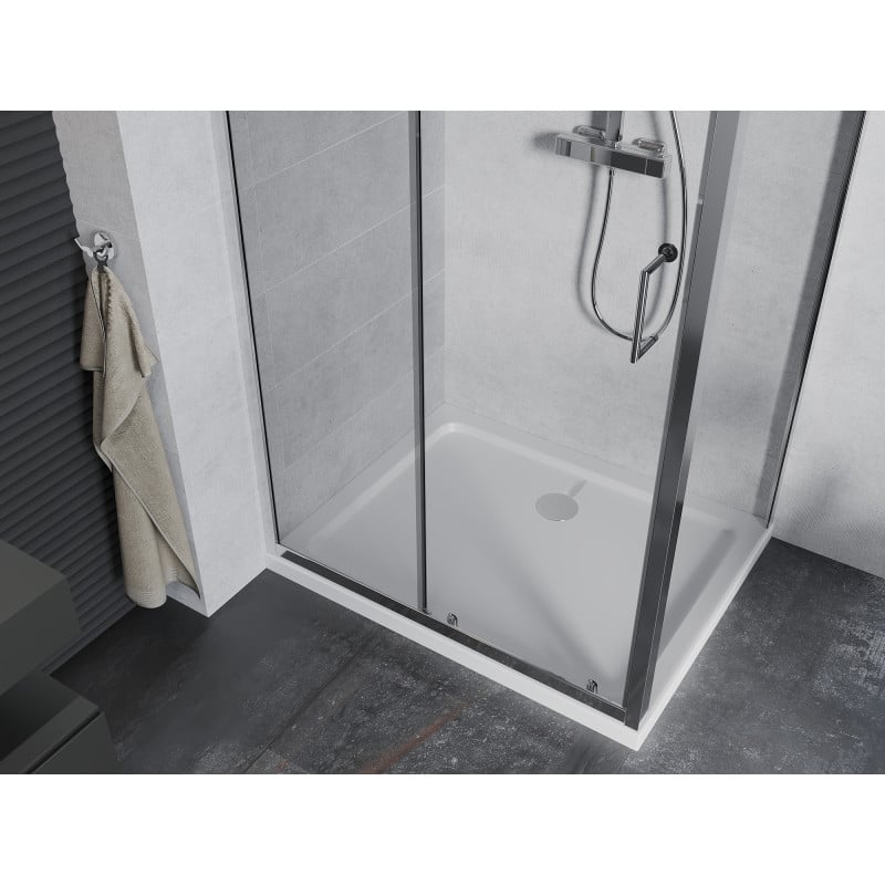 Mexen Apia cabine de douche coulissante 110 x 70 cm, transparent, chrome + receveur Flat - 840-110-070-01-00-4010