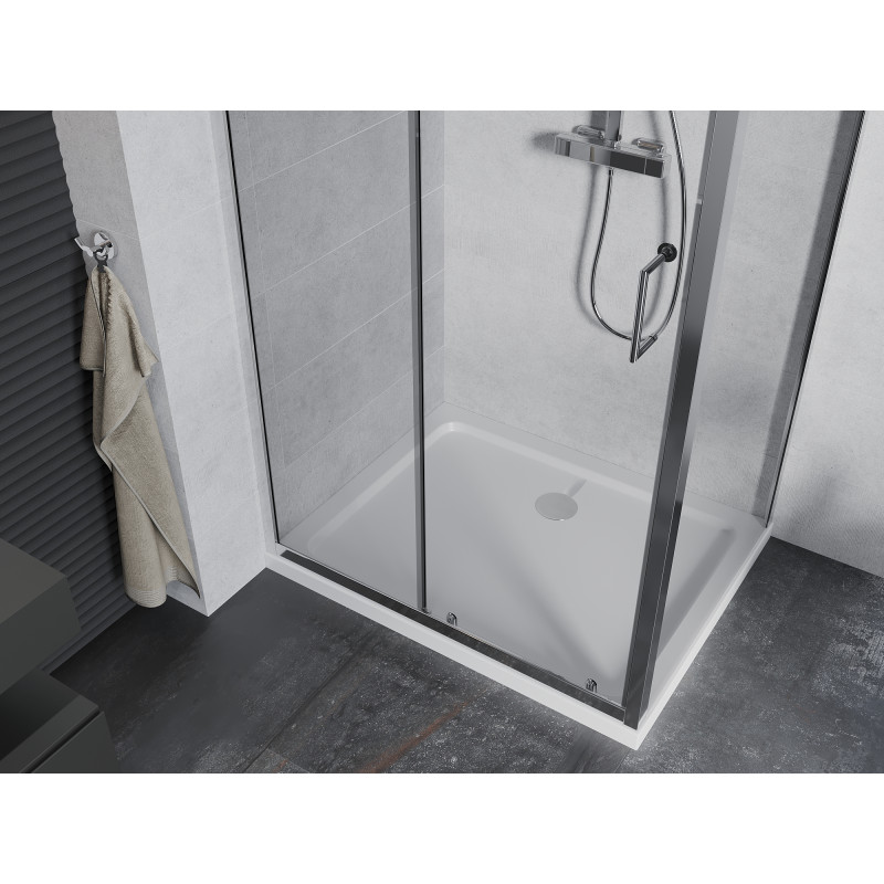Mexen Apia schuifdouchecabine 110 x 100 cm, transparant, chroom + Flat douchebak - 840-110-100-01-00-4010