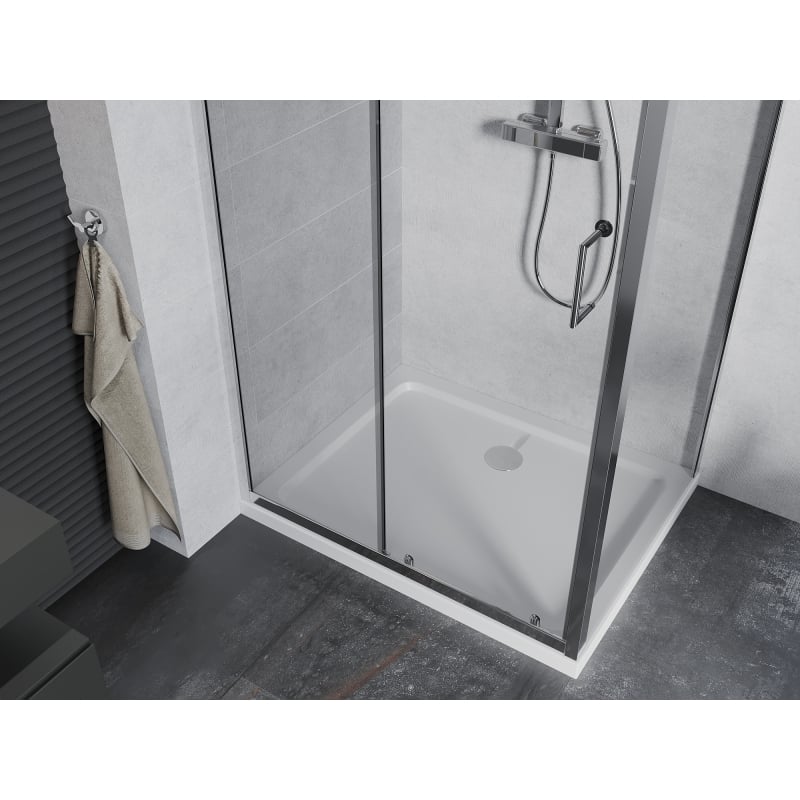 Mexen Apia sliding shower cabin 120 x 80 cm, transparent, chrome + Flat shower tray - 840-120-080-01-00-4010