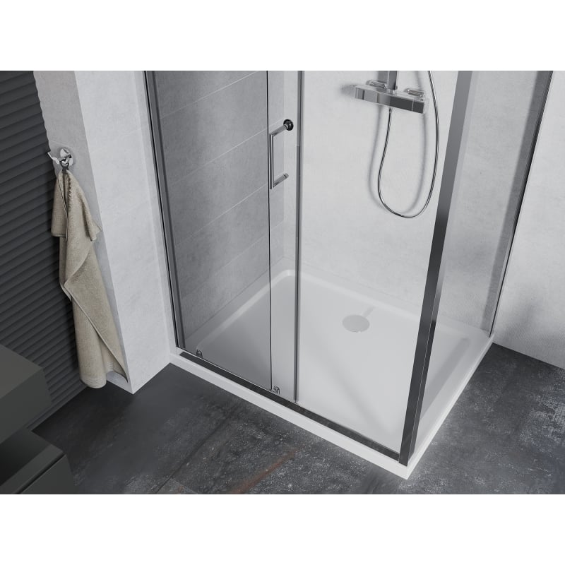 Mexen Apia klizna za tuš s kliznim vratima 120 x 100 cm, prozirna, krom + plitica Flat - 840-120-100-01-00-4010