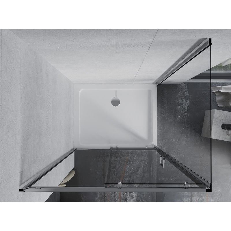 Mexen Apia Duschkabine verschiebbar 140 x 80 cm, transparent, Chrom + Duschwanne Flat - 840-140-080-01-00-4010